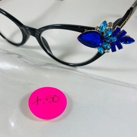Vixen Readers shiny Jet frames with bright blue and aqua rhinestones +.50 main image 4